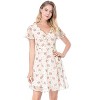 Allegra K Women's Floral Printed Flare Short Sleeve Lace-up V Neck A-Line Chiffon Dress - 3 of 4