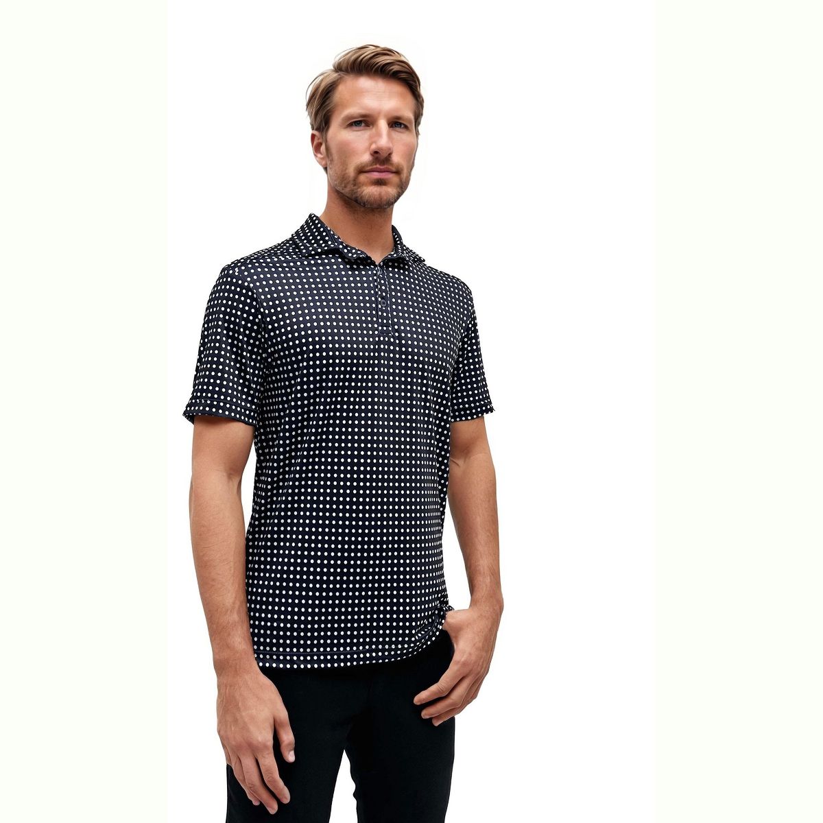 24seven men Wrinkle Resistant 3 Button Machine Washable Polka Dot Polo Shirt - thumbnail 2