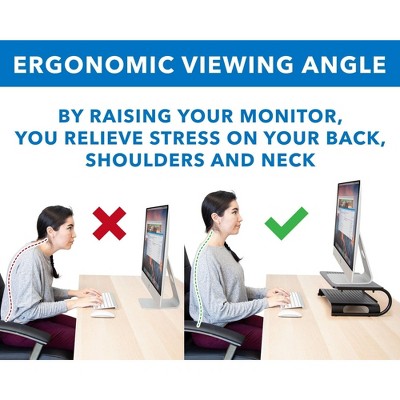 Black Metal Two-Tier Desktop Monitor Stand with Vented Design