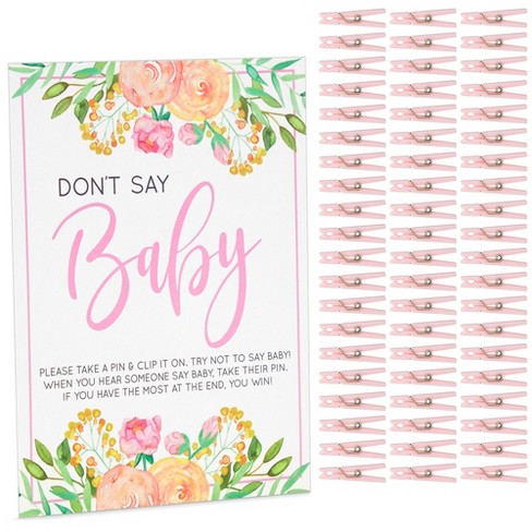 Sparkle And Bash Floral Baby Shower Clothespin Game For Girl, Don't Say Baby  Theme With 60 Pink Clothes Pins And 8x10-inch Sign : Target