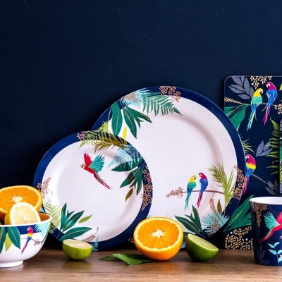 Sara Miller London Parrot Melamine Salad Plates with Gold Detailing, Set of 4