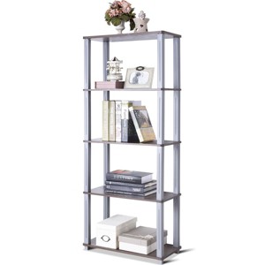 Costway 5-Tier Multi-Functional Storage Shelves Rack Display Bookcase Home Furni Walnut - 1 of 4