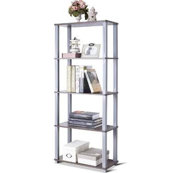 Costway 5-Tier Multi-Functional Storage Shelves Rack Display Bookcase Home Furni Walnut