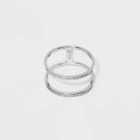 Women's Cubic Zirconia Band-small Rope Band And Med Bead Band Silver Plated Stack  Ring Set : Target