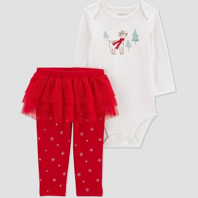 Image of Carter's Just One You® Baby Girls' Christmas 2pc Tutu Merry & Bright Top & Bottom Set - Red 6M