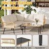 4 Pieces Outdoor Patio Furniture Set, All-Weather Wicker Rattan Sectional L-Shaped Set with Glass Top Coffee Table & Cushioned Chairs - 2 of 4