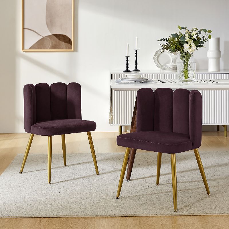 Set of 2 Barbara Contemparary Velvet Vanity Stool For Makeup Room, Moden Accent Side Chairs For Living Room With Shell Back And Golden Metal Legs| ARTFUL LIVING DESIGN, 3 of 11