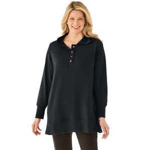 Woman Within Plus Size Snap Hoodie Pocket Sweatshirt - 1 of 4