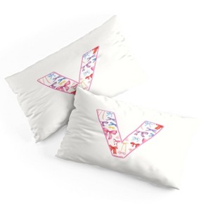 Deny Designs King April Lane Art Fancy Bow Monogram V Microfiber Printed Pillow Sham - 1 of 3