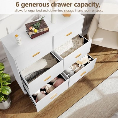 Modern drawer dresser with 6 drawers, solid structure, deep drawers, with anti-tip device, suitable for home, office, living room