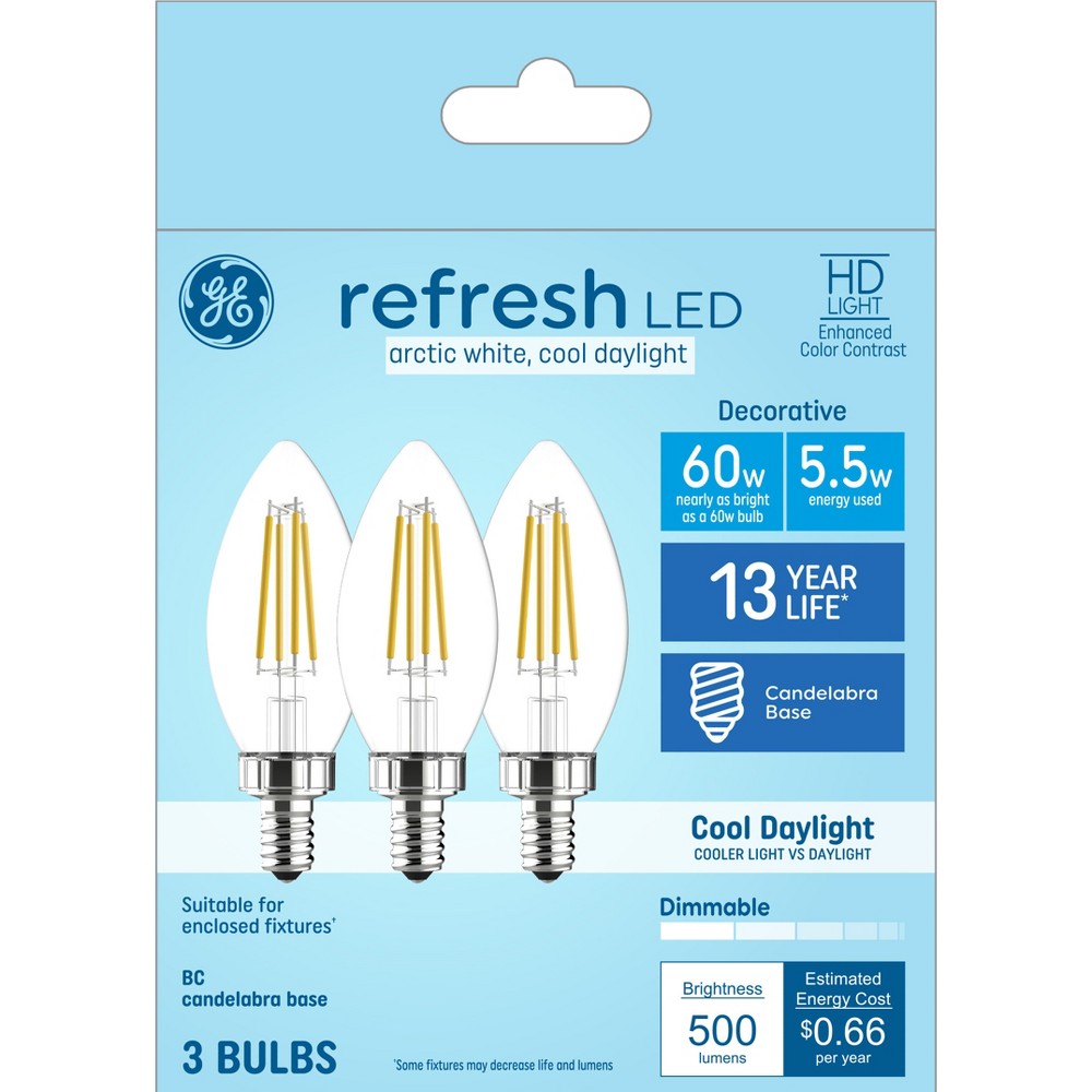 Photos - Light Bulb General Electric GE 3pk 60W Refresh LED Decorative  Cool Daylight 