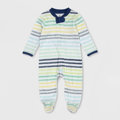 Image of Honest Baby Boys' Organic Cotton Rainbow Striped Sleep N' Play - Blue 0-3M