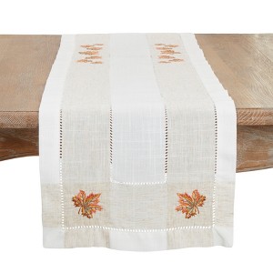 Saro Lifestyle Embroidered Table Runner With Leaf Hemstitch Design, 15"x70", Off-White - 1 of 2