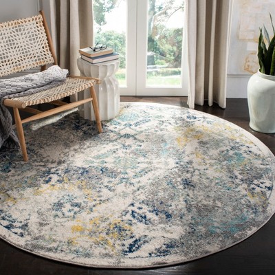 Madison Metro-Mod 6'7" Round Blue Synthetic Area Rug