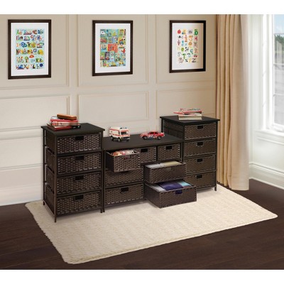 Espresso Brown Large Seven Basket Storage Unit with Metal Frame