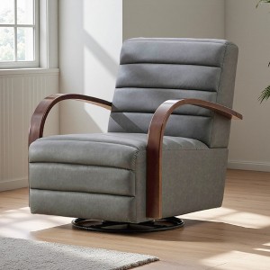 30.3" PU Swivel Armchair with Wood Armrests and Tufted Design - 1 of 4