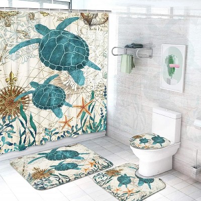 LunaLulinlk Waterproof Fabric Shower Curtain with 12 Hooks and Toilet Rugs