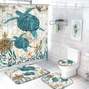 LunaLulinlk Waterproof Fabric Shower Curtain with 12 Hooks and Toilet Rugs - 1 of 4