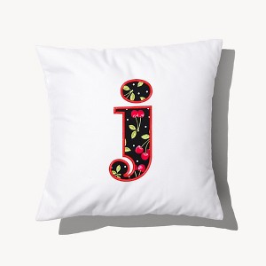 Personalization Mall Cherry Pop Initial Embroidered Applique Throw Pillow - 1 of 4