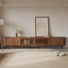 POVISON 118.11"Mid-Century Modern Tambour Door TV Stand, Walnut Color TV Console, Ash Rolling Door Media Console with legs - 2 of 4