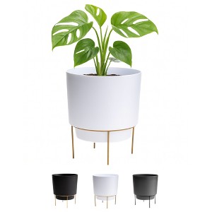 Bloem Hopson Round Resin Planter Pot with Metal Stand Indoor and Outdoor Gardening - 1 of 4