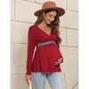 Women's Maternity Tops V-Neck Contrast Color Casual Shirts Nursing Tops Long Sleeve Pleated Hem Breastfeeding Pregnancy Clothes - 3 of 4