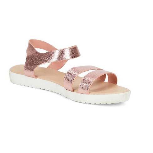 Rampage Girl's Sparkly Open-toe Ankle Strap Flat Sandals With Adjustable  Strap Closure, Rose Gold Size 1 : Target