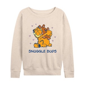Women's - Garfield - Snuggle Buds Lightweight French Terry Wide Neck Long Sleeve Shirt - 1 of 4