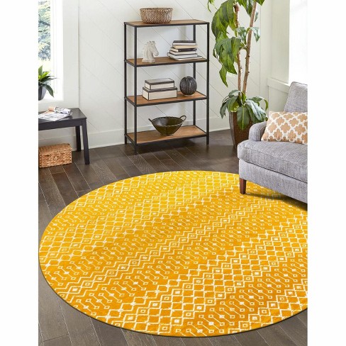 Unique Loom 10' 0 X 10' 0 Round Moroccan Trellis Yellow Area Rug