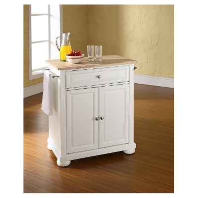 White and Natural Wood Kitchen Island Cart with Turned Legs