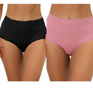 Allegra K Women's High Waist Tummy Control Comfortable Lace Trim Ribbed Brief 2 Packs - 1 of 4
