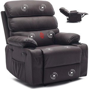 PU Leather Recliner for Adults with Massage & Heat, Extra Wide Manual Lazy Chair, Large Comfort Seat with 1.5X Sponge Arm & Back - 1 of 4