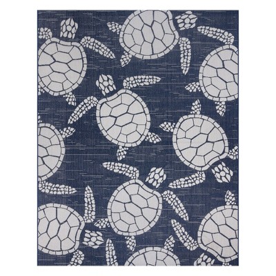 Navy and White Synthetic Coastal Sea Turtle 5' x 7' Area Rug