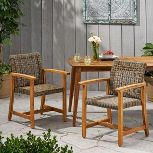Patio Arm Chair Set Of 2,Wood Patio Chair With Wicker Weave Seat,Outdoor Arm Chair,Arm Chair For Patio,Backyard-Cuddlewood - 1 of 4