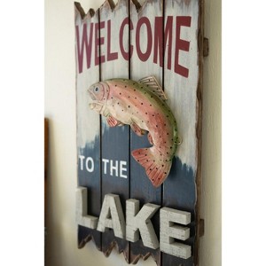 Wall Sign, Welcome to the Lake Sign with Trout 12"H - Multi-Color Distressed Wood Wall Decor (Set of 2) By Kalalou - 1 of 3