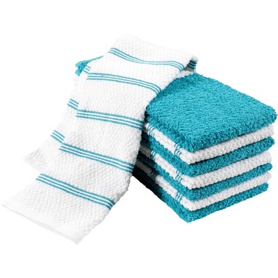 2-PK New KitchenAid Absorbent Cotton Terry Kitchen Towels Stripes Grays,  Turq