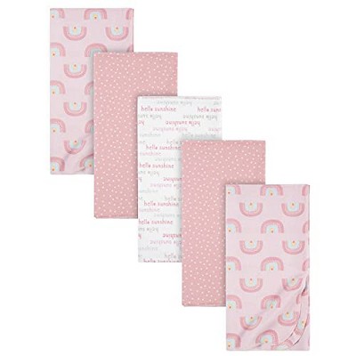Pink Rainbow and White Cotton Flannel Baby Receiving Blankets, 5-Pack