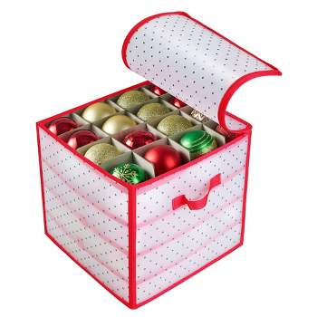 Syncfun Plastic Ornament Storage Box, Holds Up to 64 Ornaments Balls & Accessories, Storage Container with Dividers, 4 Plastic Trays