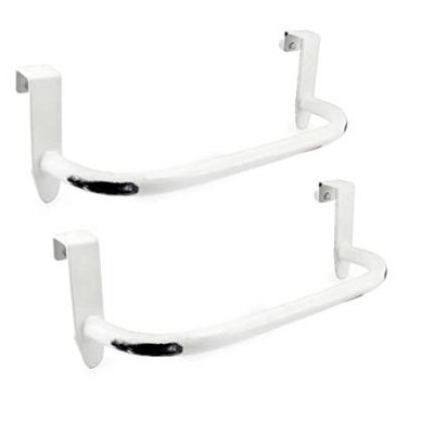 AuldHome Design Distressed White Over Cabinet Towel Racks 2pk; Rustic Kitchen Towel Bars in Enamel