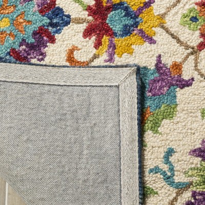 Handmade Blue Floral Tufted Wool Square Area Rug