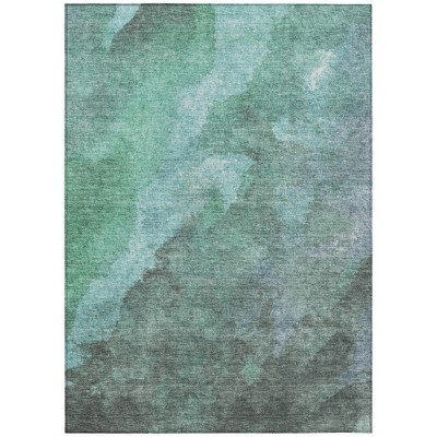 Teal Blue And Pale Aqua Abstract Washable Indoor Outdoor Area Rug