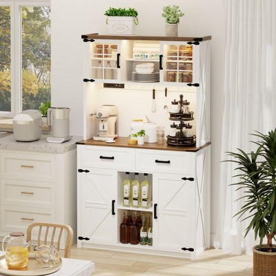Baker's Rack with Microwave Shelf, Built-in LED Lighting , Storage Cabinet for Kitchen