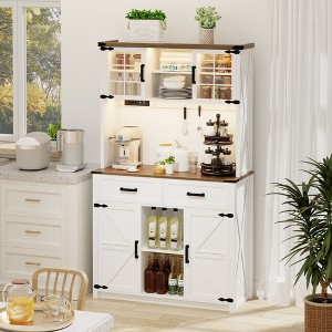 Baker's Rack with Microwave Shelf, Built-in LED Lighting , Storage Cabinet for Kitchen - 1 of 4