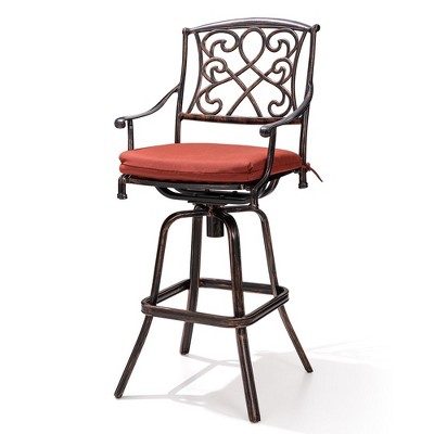 Crestlive Products Heavy Duty Cast Aluminum Frame & Sunbrella Fabric Cushion Counter Height Swivel Bar Stool Patio Furniture in Antique Brown Finish