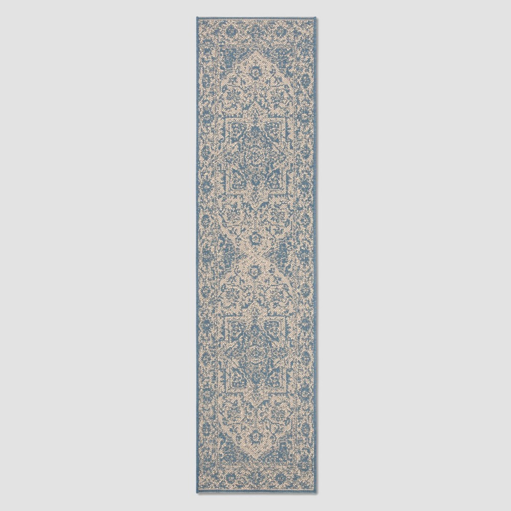 2'X8' Valene Outdoor Rug Cream/Blue - Safavieh