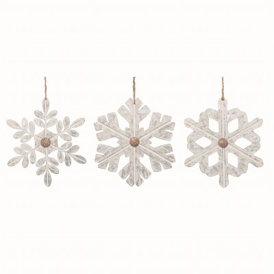 Transpac Metal White Christmas Snowflake Ornaments Set of 3