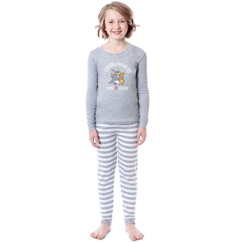 Tom And Jerry Boys' Girls' Unisex Child Troublemakers Sleep Pajama Set Grey, 1 of 4