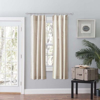 Tan Cotton Polyester Striped Rod Pocket Curtains with Tiebacks