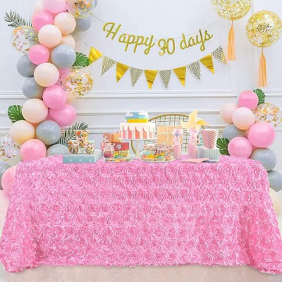 Wikineon Pink Rosette Rectangle Wedding Tablecloth 60x102 Inch Pink Table Cloths for Birthday Party 3D Flower Candy Table Cover for Sweetheart Decor