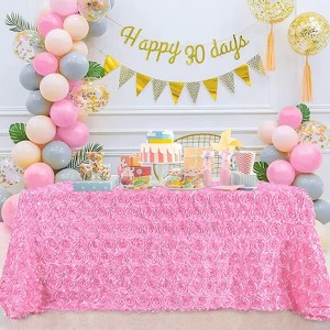 Wikineon Pink Rosette Rectangle Wedding Tablecloth 60x102 Inch Pink Table Cloths for Birthday Party 3D Flower Candy Table Cover for Sweetheart Decor - 1 of 4
